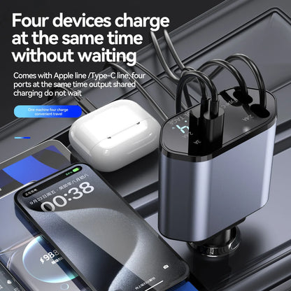 Retractable Car Charger USB Type C Cable For IPhone Samsung