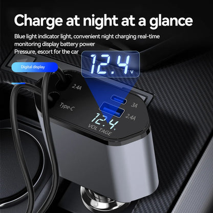 Retractable Car Charger USB Type C Cable For IPhone Samsung