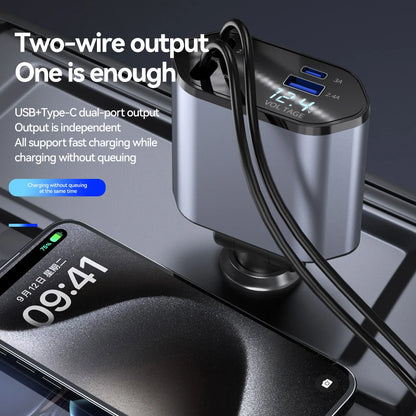 Retractable Car Charger USB Type C Cable For IPhone Samsung