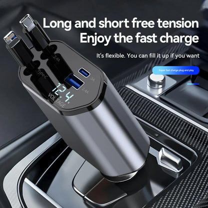 Retractable Car Charger USB Type C Cable For IPhone Samsung